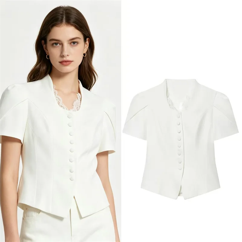 Women's Top Summer New Lace Splice European and American Cross-Border Fashion New Elegant and Chic Ladies' Blazer Short Sleeve