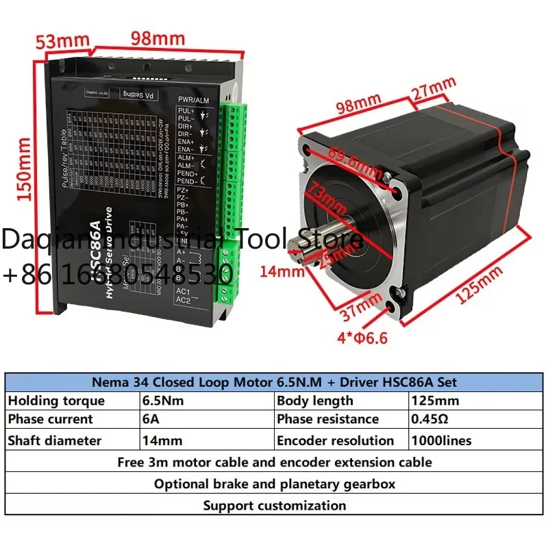 7ssHybrid Stepper Motor Kit 6.0A 1.8 Degree Nema 34 Closed Loop Stepper Motor With Driver for 3D Printers