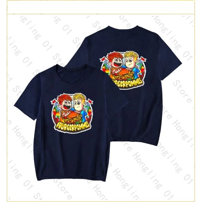 

2025 New Adult Short-sleeved BURGERPOMMES Cartoon-printed Loose Pullovers High-end Luxury Is for Both Men and Women Top Y2k