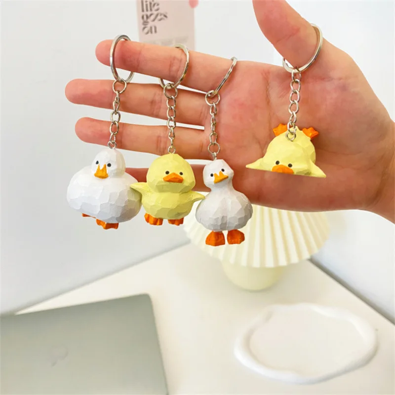 ​​​​​​​Handmade Wooden Carving Ducky Keychain Cute Duck Car Accessories Bag Charm Handcrafted Gift for Home Decor Craft Artwork