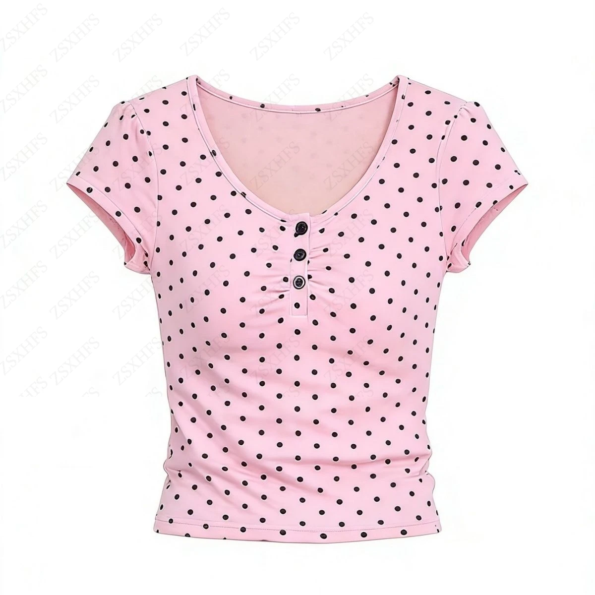 Sweet Kawaii T Shirts Women Summer Pink Wave point Coquettish Crop Top Harajuku Femme Aesthetic Cute Girl Elegant Short Sleeves