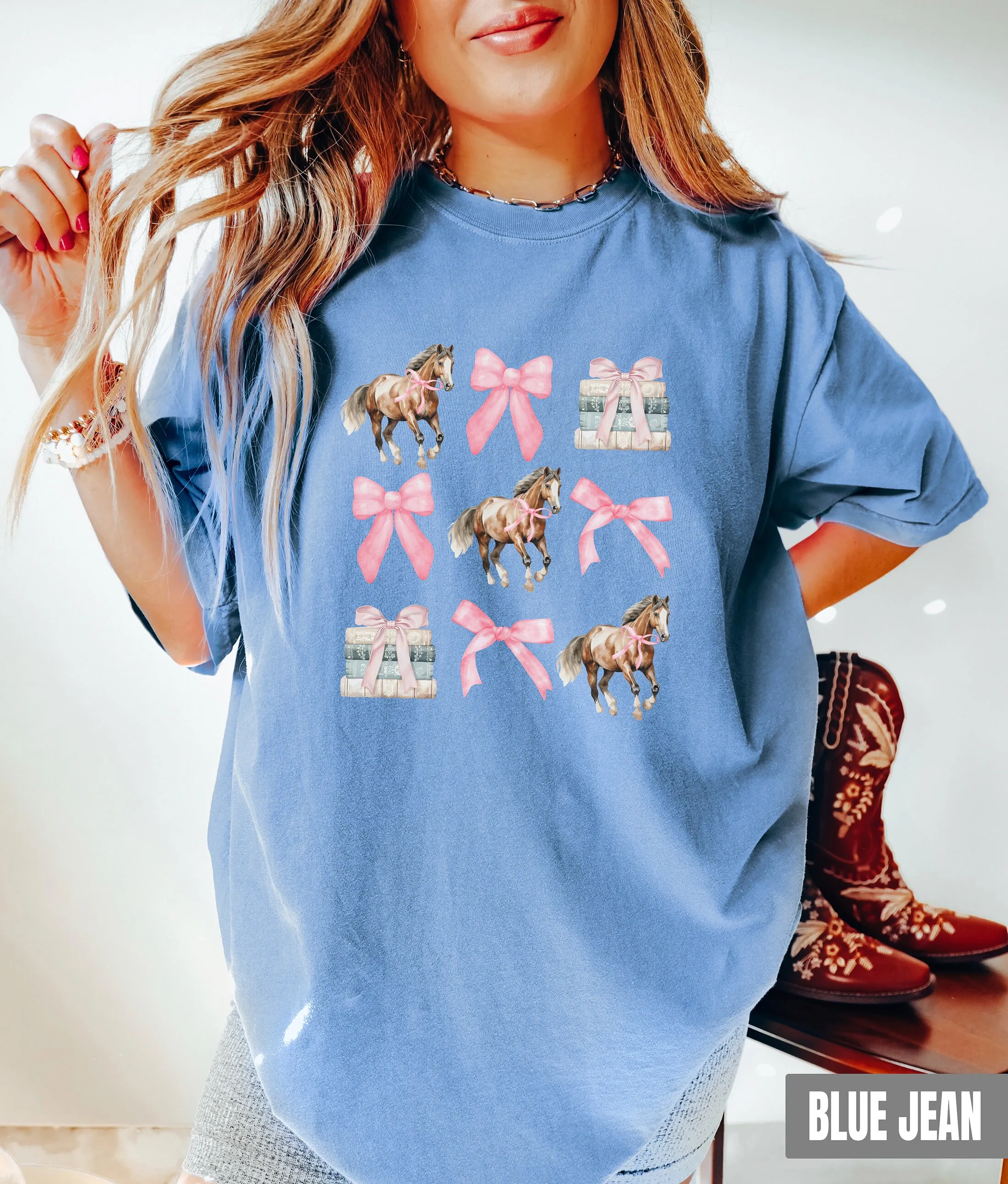 Coquette Cowgirl T Shirt Comfort Colors Pink Bow Western Girly Horse Lover Aesthetic Bookish Soft Girl