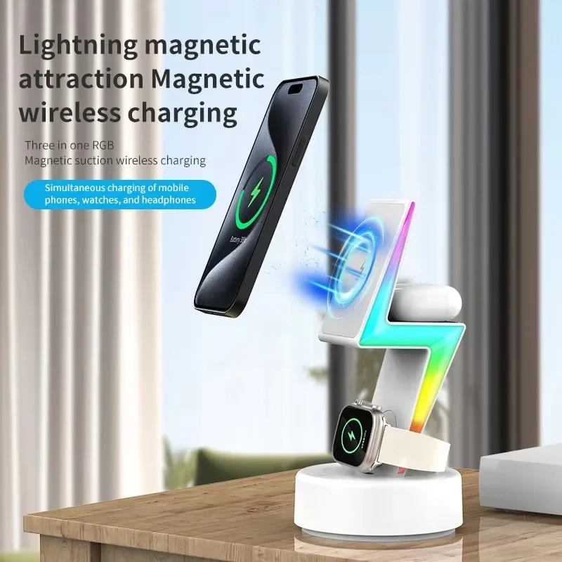 Gadgets Desk RGB Night Lamp Multi-function 15W Wireless Charger Wireless Phone Charger Alarm Clock