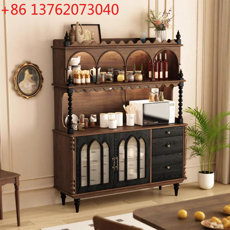 

French retro solid wood dining side cabinet simple living room storage cabinet
