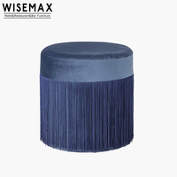 WISEMAX FURNITURE light luxury antique green velvet macrame small round shape living room chairs foot stool side table ottoman