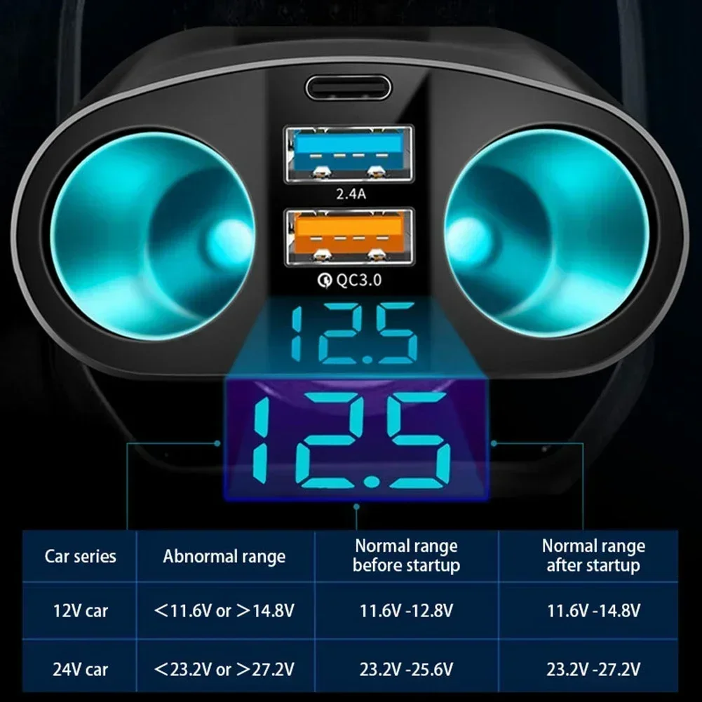 

Car Accessories BLACK ABS PC QC3.0 Car Charger 12V/24V Dual USB Power Adapter Car Lighter Socket Hight Quailtly Durable 1Pc