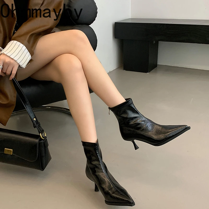 2025 Spring Autumn Women Modern Ankle Boots Fashion Pointed Toe Short Booties Ladies Sexy High Heel Shoes