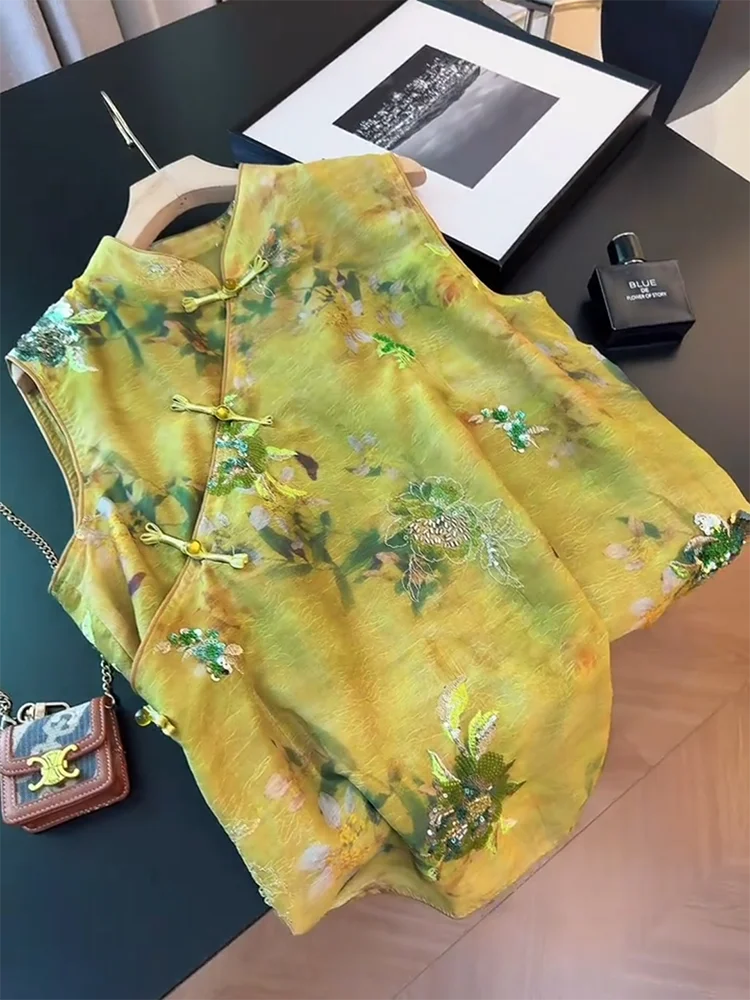 

Новая китайская вышитая жилетка на пуговицах для женщин, больших размеров, утягивающая, с принтом, летняя, модная, для повседневной носки, свободного кроя