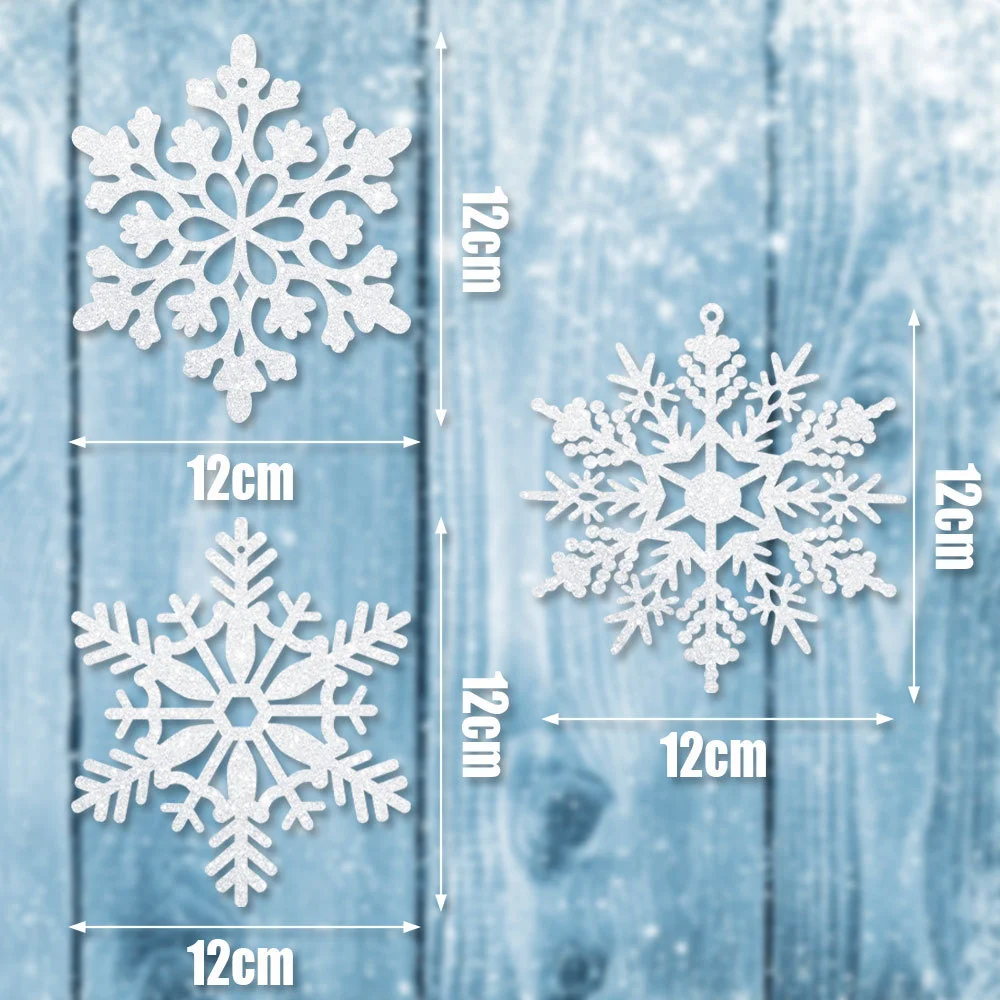 12 قطعة بريق الأبيض اللب الخام البلاستيك ندفة الثلج الحلي عيد الميلاد مكان الديكور شجرة عيد الميلاد قلادة للمنزل الشتاء حفلة ديسمبر