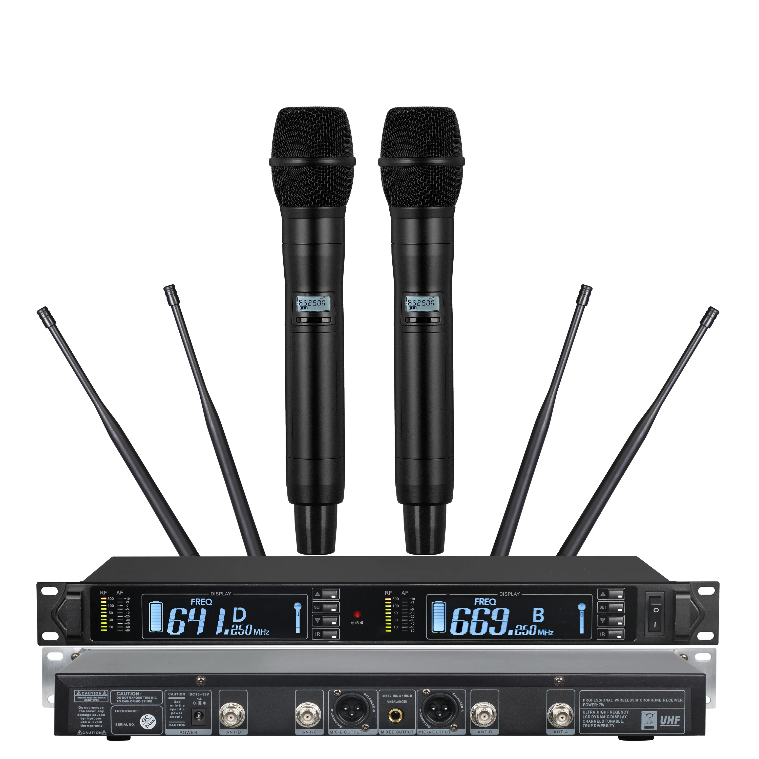 UHF 300M Long Distance True Diversity Goose Wireless Two Channel Microphone Cordless Mic System For Stagep Performance