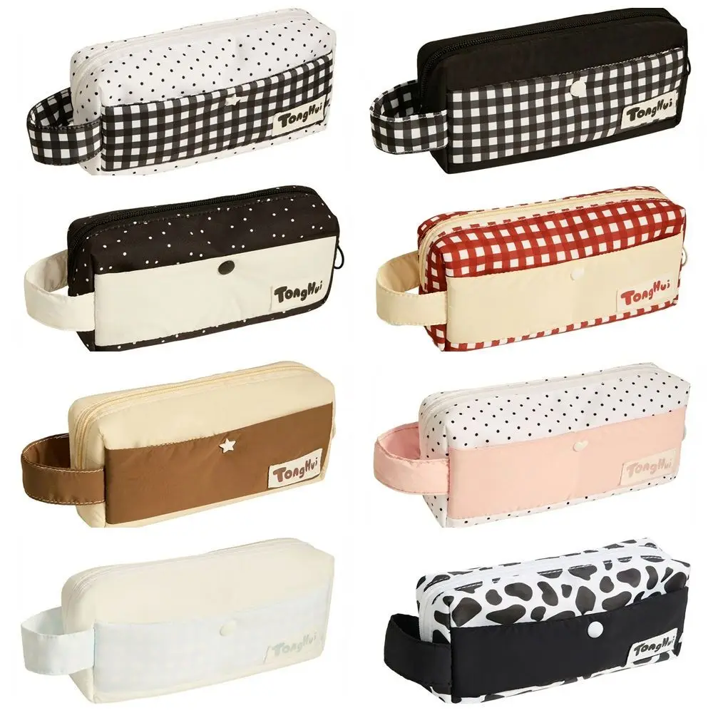 

INS Color-block Pen Bag Large Capacity Handheld Stationery Pouch Portable Pencil Case School Supplies