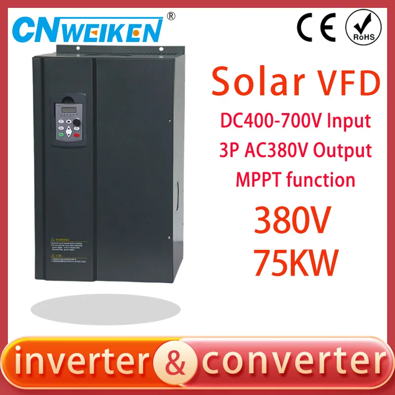 

75KW 380V Solar VFD Frequency Inverter DC400-700V Input to 3 Phase Triphase Output Motor Speed Control Frequency Drive Converter