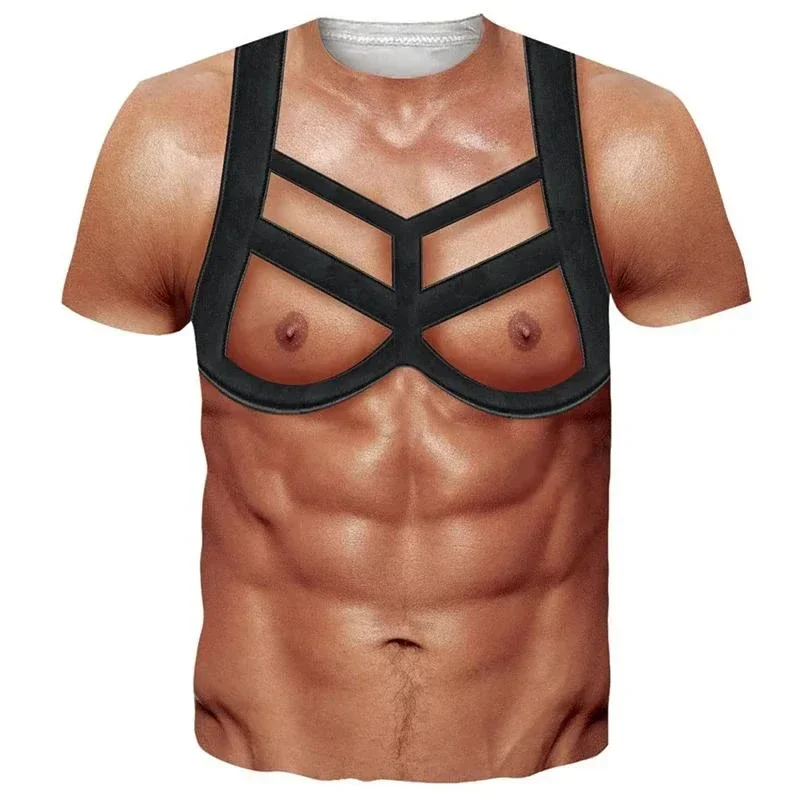 Divertida camiseta impresa en Musculo 3d، manga corta hip hop para hombres، ropa callejera، fea camiseta de pelo en el pecho