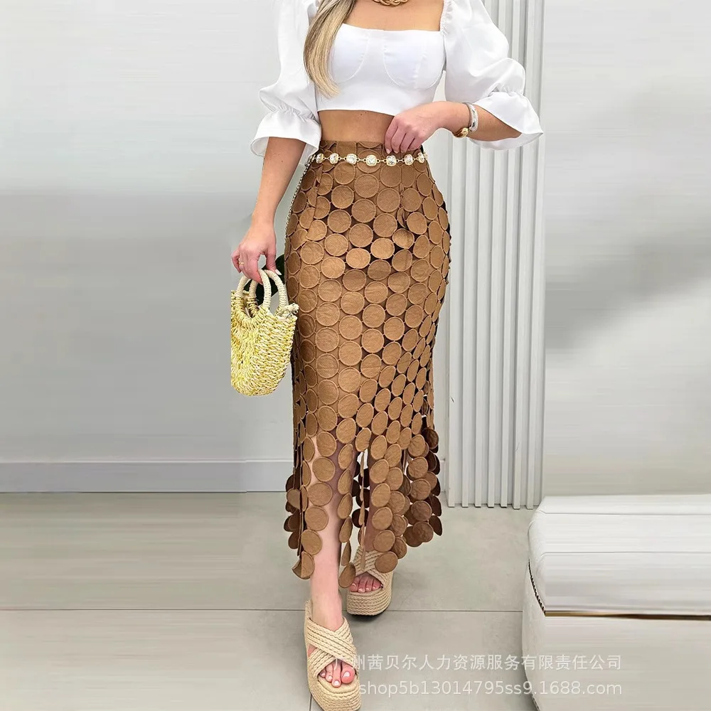 ODL2130 foreign trade European and American water-soluble embroidered tassel commuter hip skirt