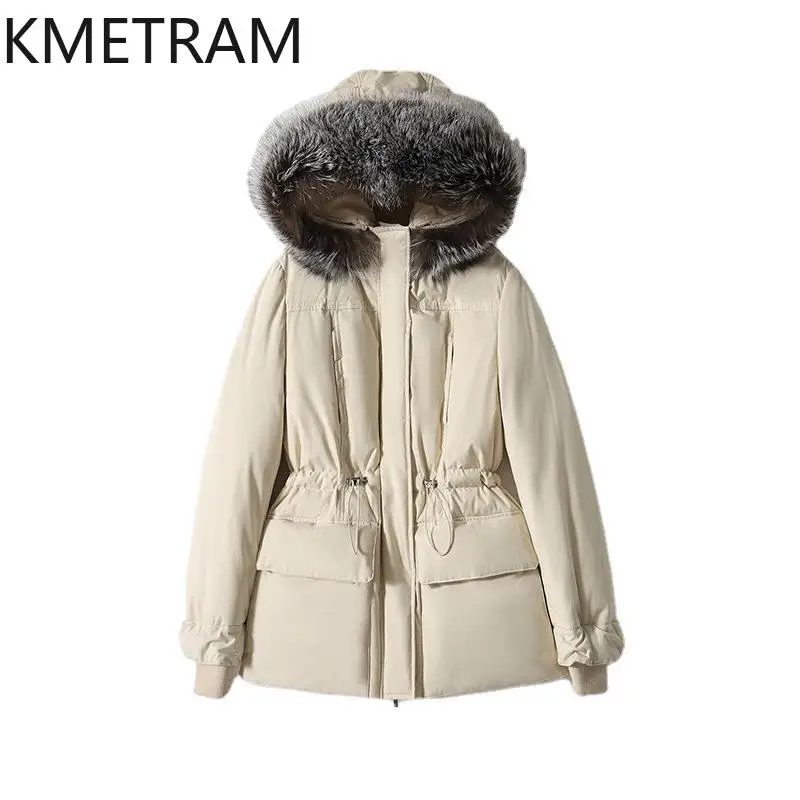 Kmram gola de raposa inverno ganso para baixo jaqueta luxo novo em outerwears elegante puffer jaqueta roupas femininas 2024 Пухоiyahaк Ж miscenik