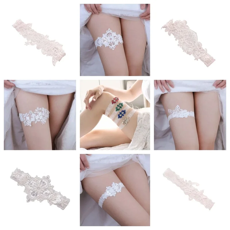 TH 1PCS White Lace Pearl Stretch Wedding Garter Set - Elegant and Sexy Thigh Ring for Women's Bridal Dress and Prom Party Attire