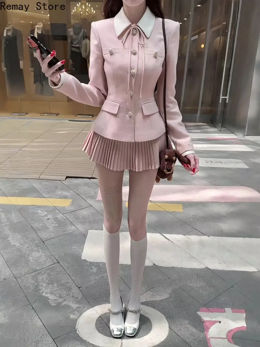 American Vintage Korean Fashion Y2k Women 2 Piece Set Gary Suit Coat + Mini Skirt Harajuku Gothic Lolita Design Slim Fit Outfits image 3