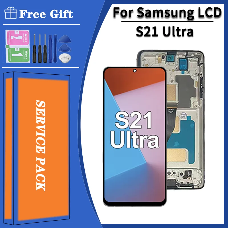 Écran TFT S21Ultra avec cadre pour Samsung S21 Ultra 5G, écran tactile LCD, numériseur, Compatible avec G998 G998U G9980