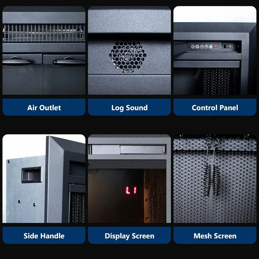 مدفأة كهربائية 50 بوصة مع قدرة تسخين 750 وات/1500 وات لهب قابل للتعديل وألوان إضاءة علوية كراك نار واقعي #5