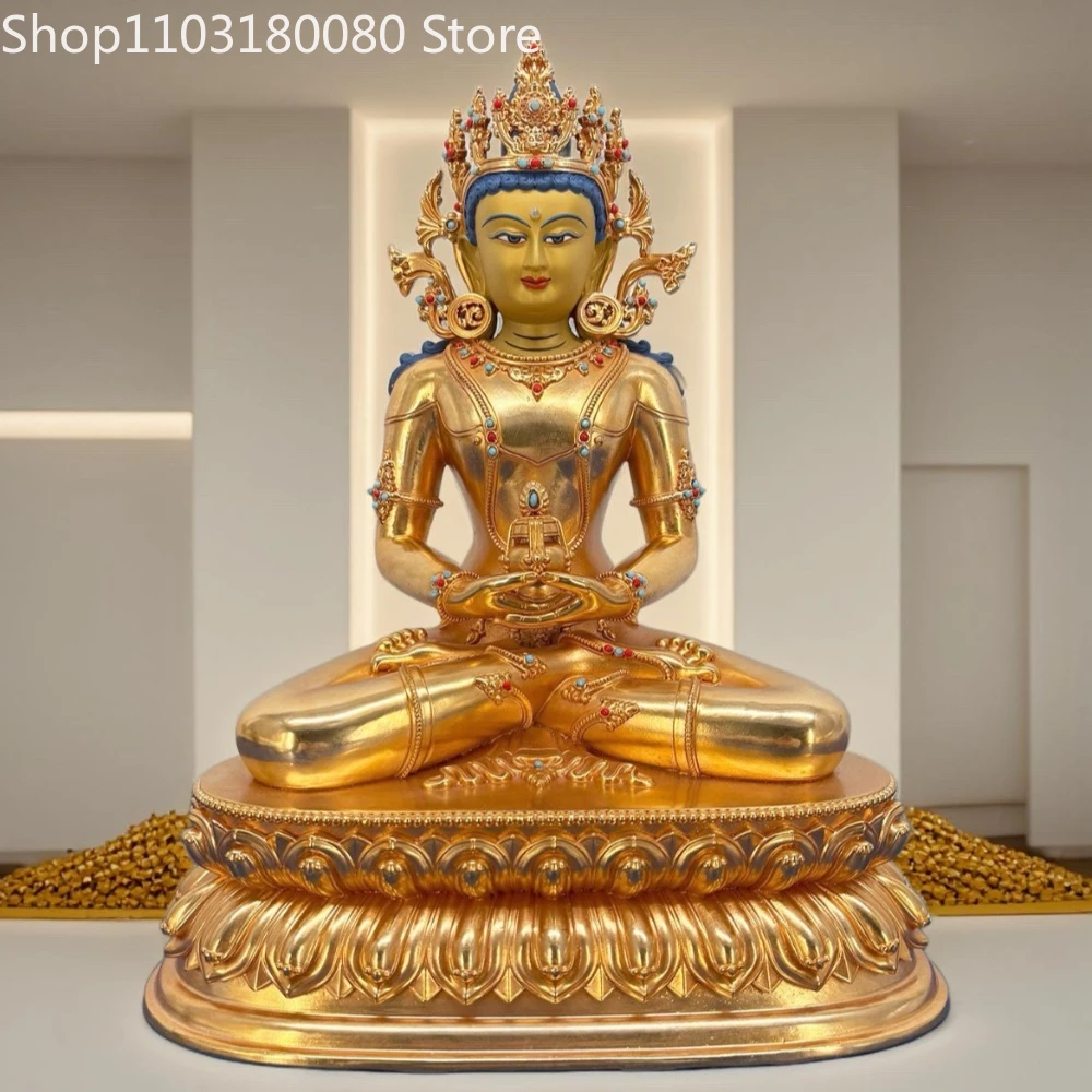 Tibetan gilding Copper Amitayus Buddha Statue Brass Longevity god sculpture,21cm,31cm,16cm,45cm