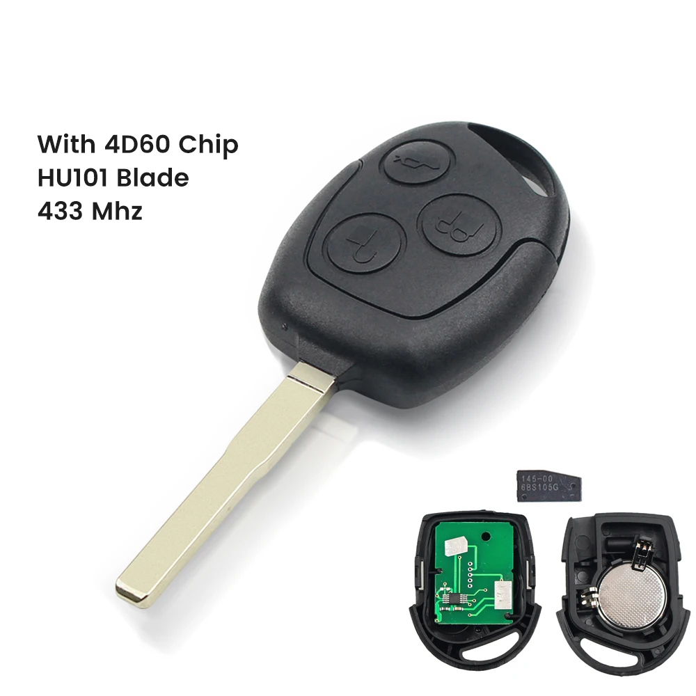 KEYYOU Für Ford 3 Tasten 433MHZ Fern Eintrag Key Fob Für Ford /Mondeo /Fiesta /Focus/ka Transit