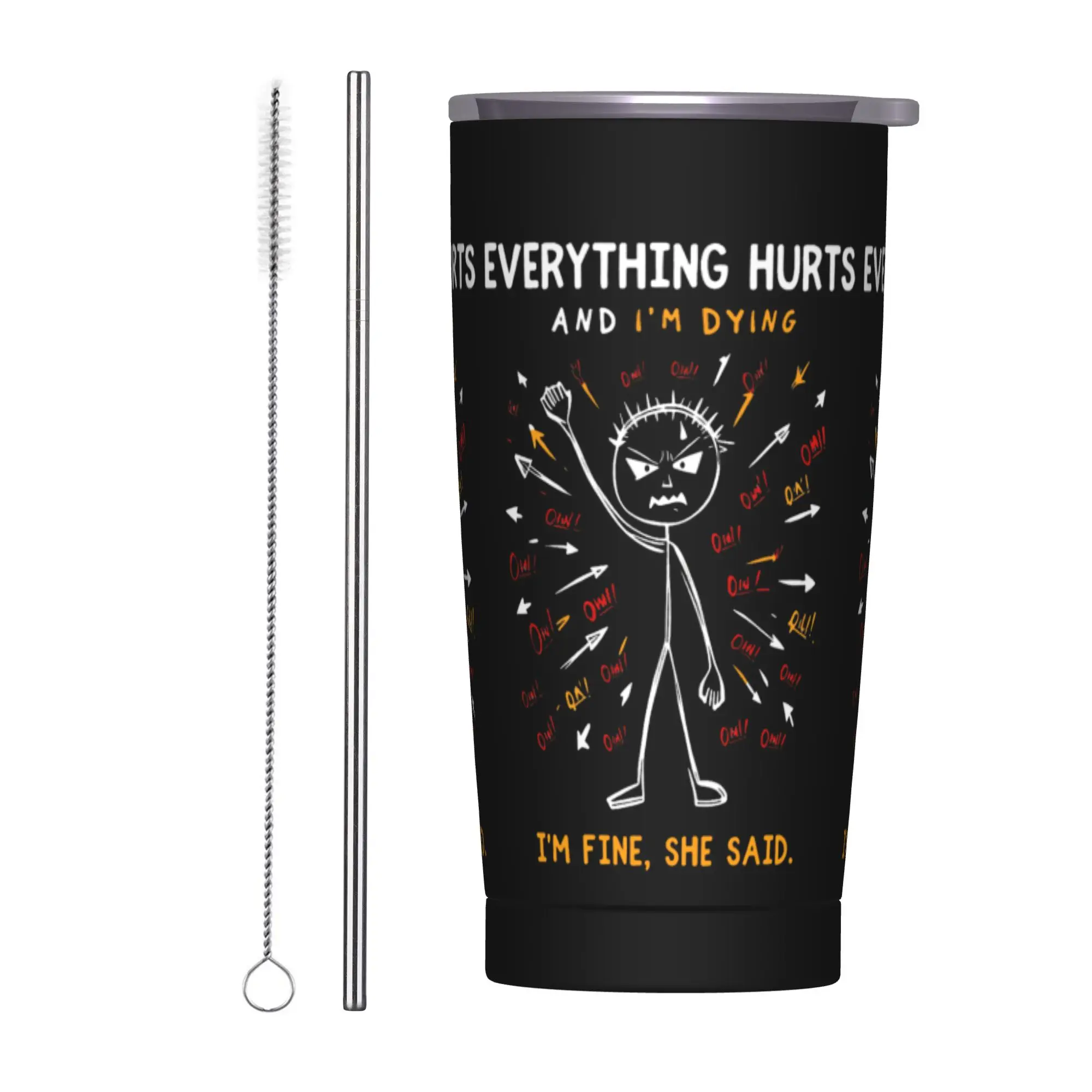 Ow Ow Ow Ow Saying Body Pain Tumbler  Leakproof Cold and Hot Water Bottle Stainless Steel Travelist Thermal Mug