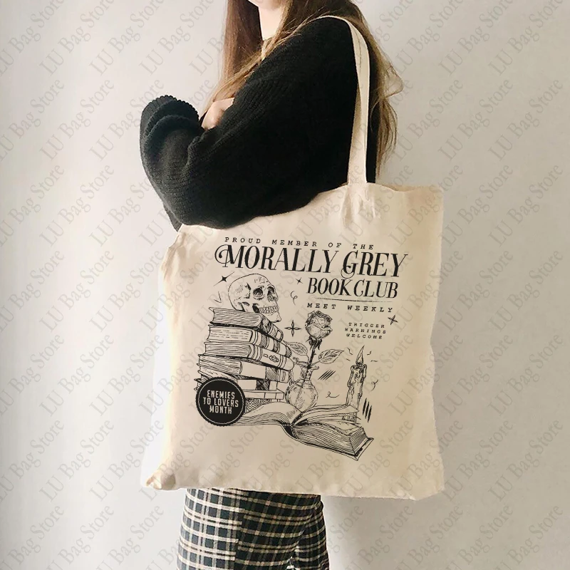 Moralmente Canvas Bolsas De Ombro, Clube do livro, Romance escuro, Crewneck Tote Bag, Sacola de compras, Livro Lover Leitor, Presente Bookish