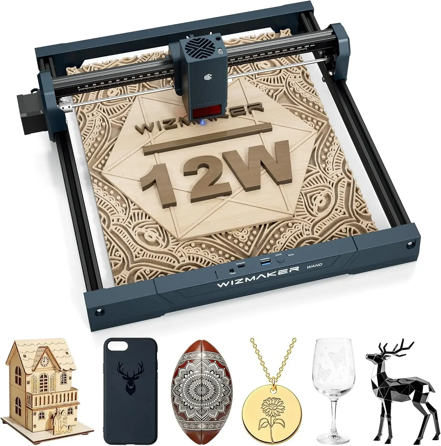 

WIZMAKER 12W Laser Engraver Machine, Portable Carving Machine, 300x300mm Carving Area, 0.1mm High-Precision DIY Production, Suit