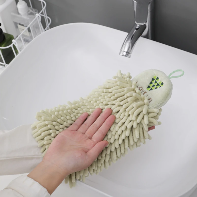 Chenille Hand Towel Kitchen Bathroom Hanging Hand Wipe Hairball Household Hangable Quick Drying Soft Absorbent Microfiber Towel