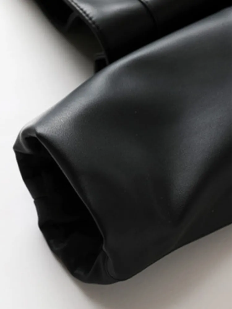 Giacca da donna in vera pelle con risvolto tinta unita stile retrò Capispalla in pelle di pecora a maniche lunghe con tasca monopetto allentata