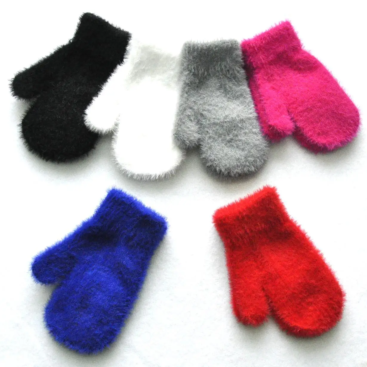Children Short Gloves Winter Baby Faux Sable Solid Thickened Plush Furry Full Finger Mittens Autumn Hand Warmer 1-4 Years Old