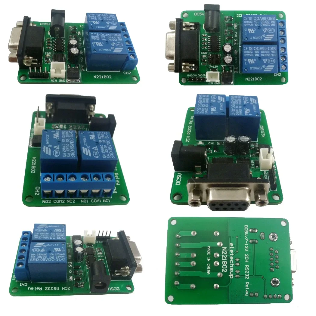 N221B02 DC 5V 7.5V 9V 2Channel RS232 Relay Board Remote Control USB PC UART COM Serial Ports