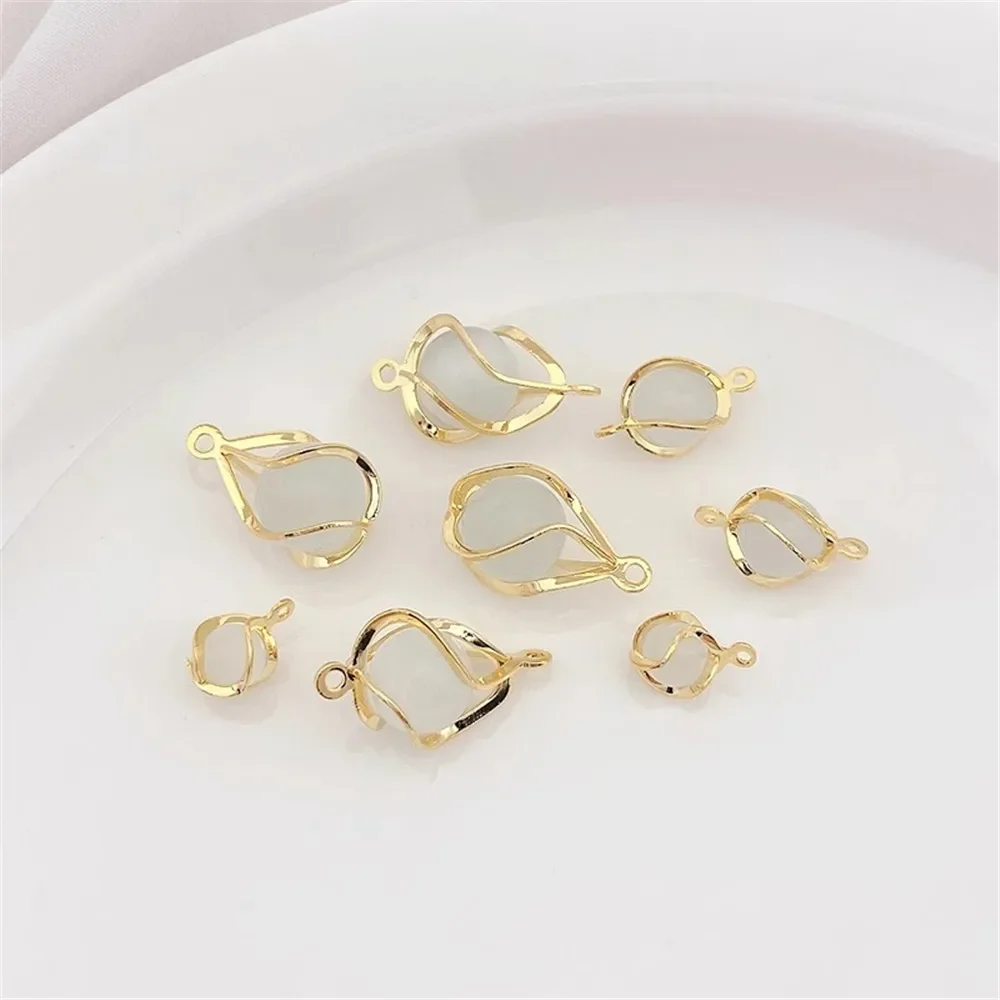 Alambre de cobre chapado en oro de 14K18K alrededor de piedra de ojo de gato colgante de gota de agua cuentas de joyería DIY para pulsera accesorios artesanales