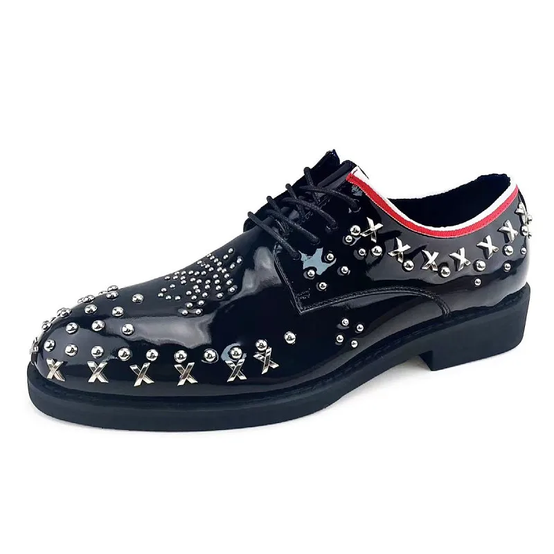 Rivets Derby Shoes for Men's Dress Shoes British Craftsmanship Design Genuine Leather Handmade Wedding Banquet Leather Shoes Man