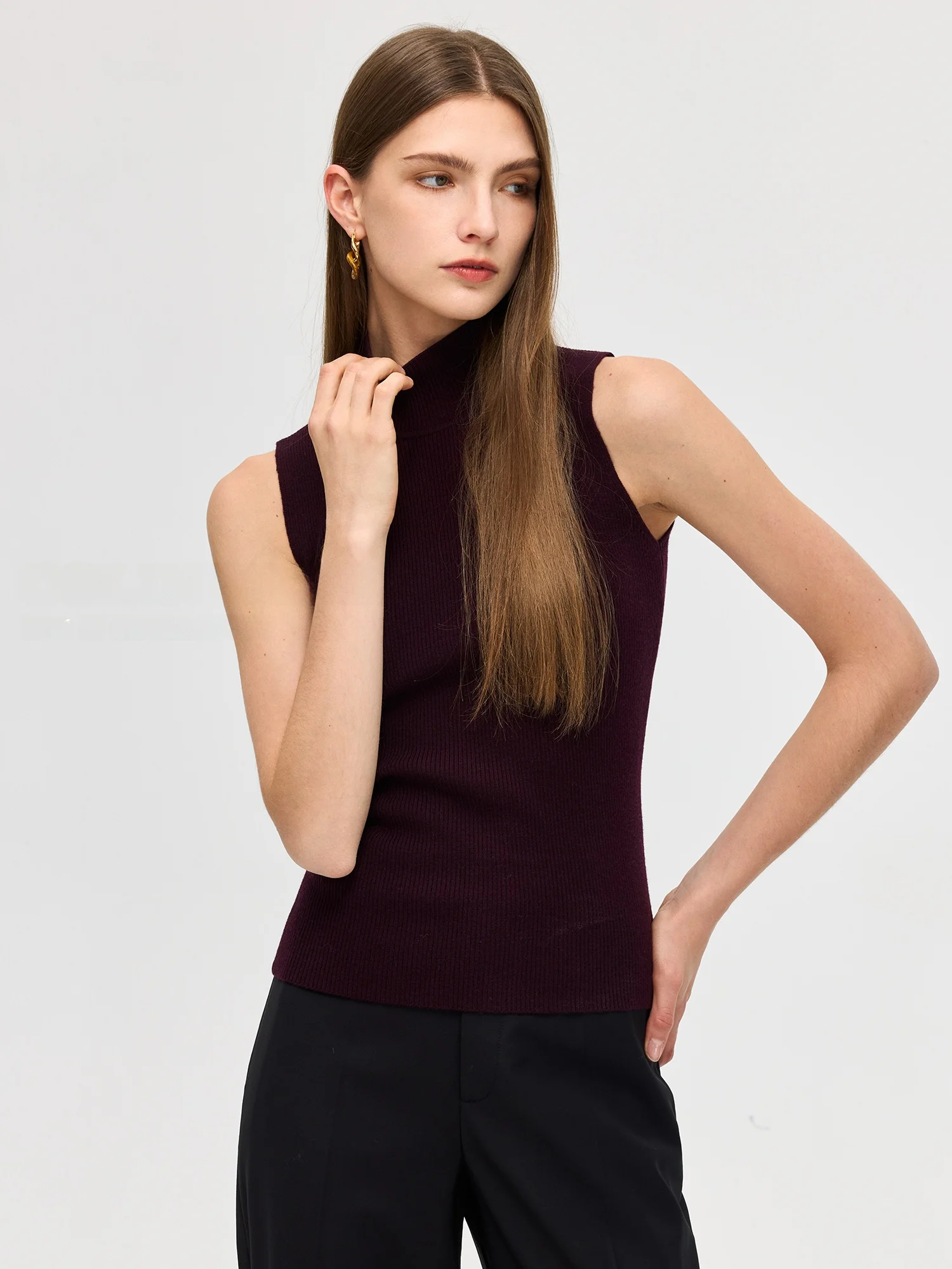 

Женский вязаный жилет Silent Foundation Yangzi из тонкой шерсти с высоким воротником, приталенный, стандартной длины, для ношения под одеждой