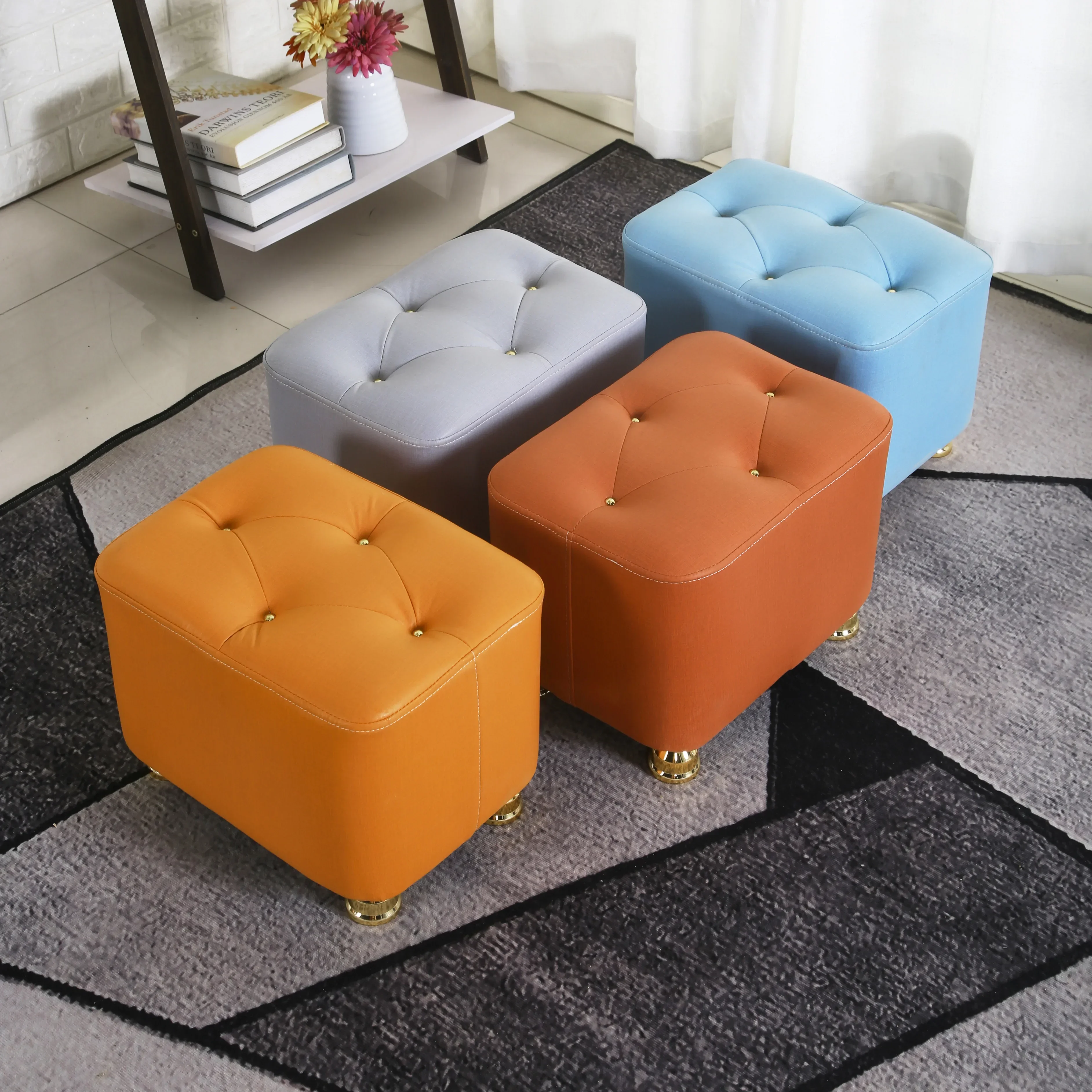 

Household Bench Shoe Stool European Style Coffee Table Stools Solid Wood Living Room Sofa Footrest Low Bench Makeup Ottomans