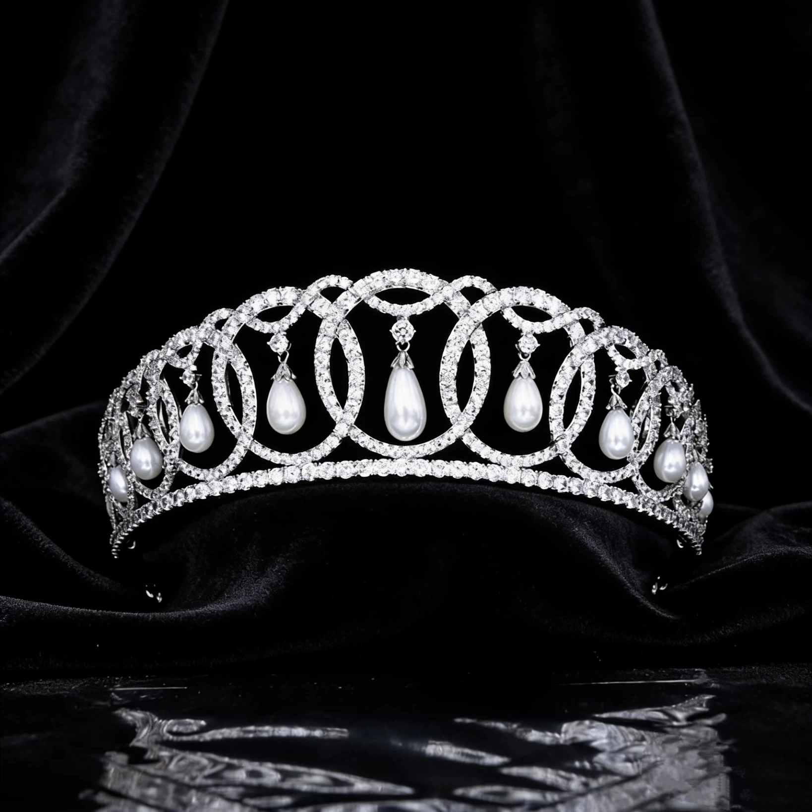 

High-end Retro British Royal Queen's Crown Luxury Zircon Pearl Mikael Crown Bride Headwear Accessories