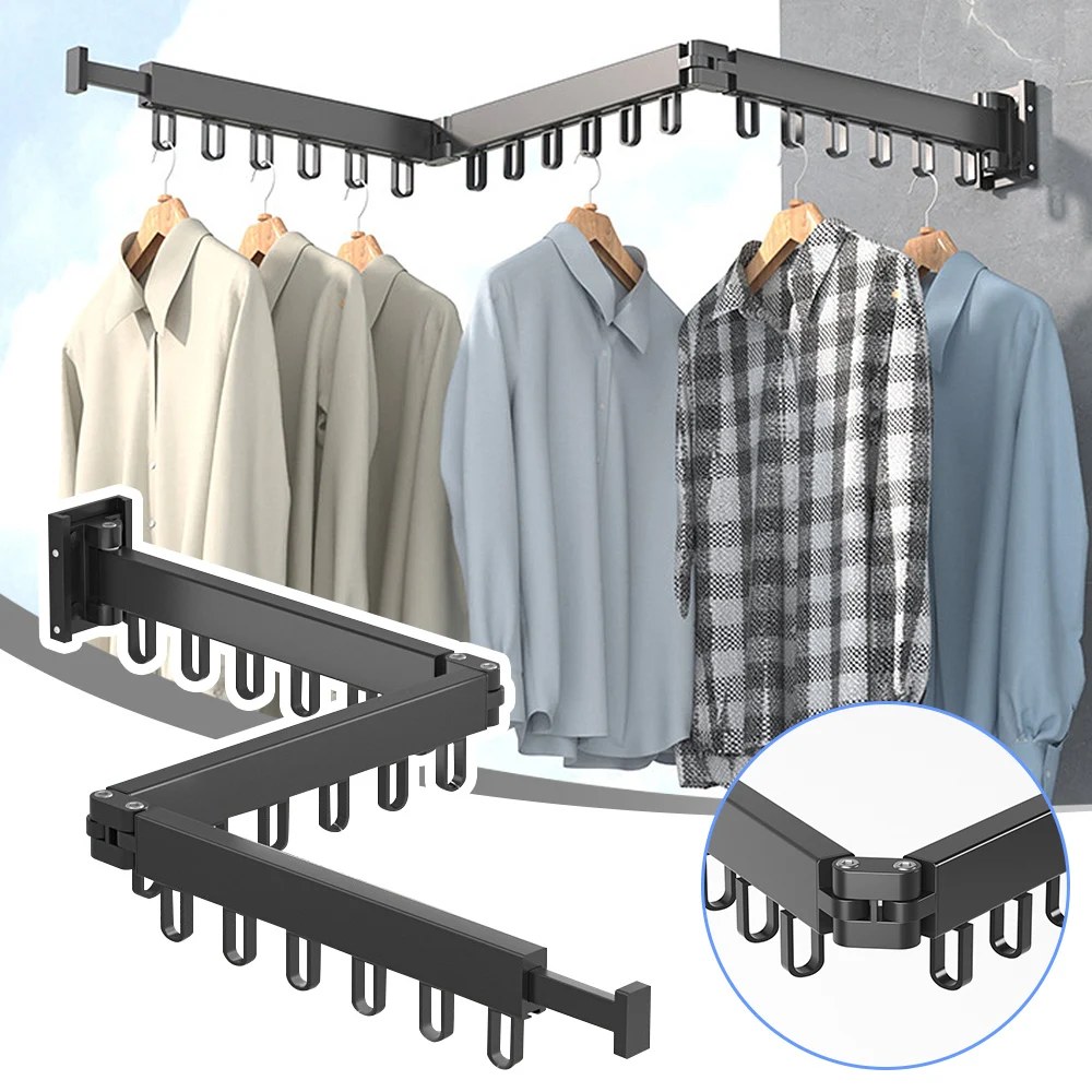 

Retractable Aluminum Cloth Drying Rack Space Saving Folding Clothes Hanger Wall Mount Indoor and Outdoor