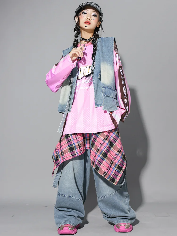 Kinder-Streetdance-Auftrittsoutfit Jungen Hip-Hop Denim-Kleidungsset Atmungsaktive Polyesterfaser Rundhals-Print-Design – Detail 11