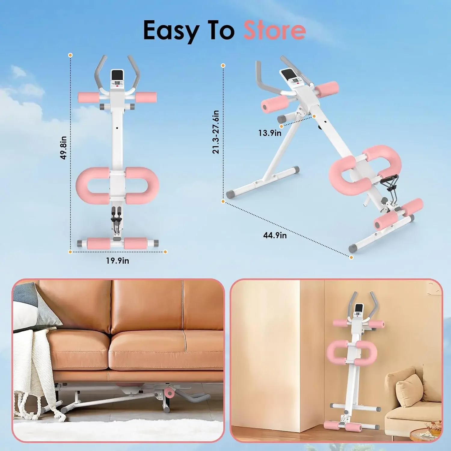 Multi Functional Adjustable Ab Trainer, Ab Machine for Stomach Workout, 5-in-1 Exercise Equipment: Rowing Machine, Leg Press Machine, Ab Glider Machine,Roman Chair,Resistance Bands with Handles