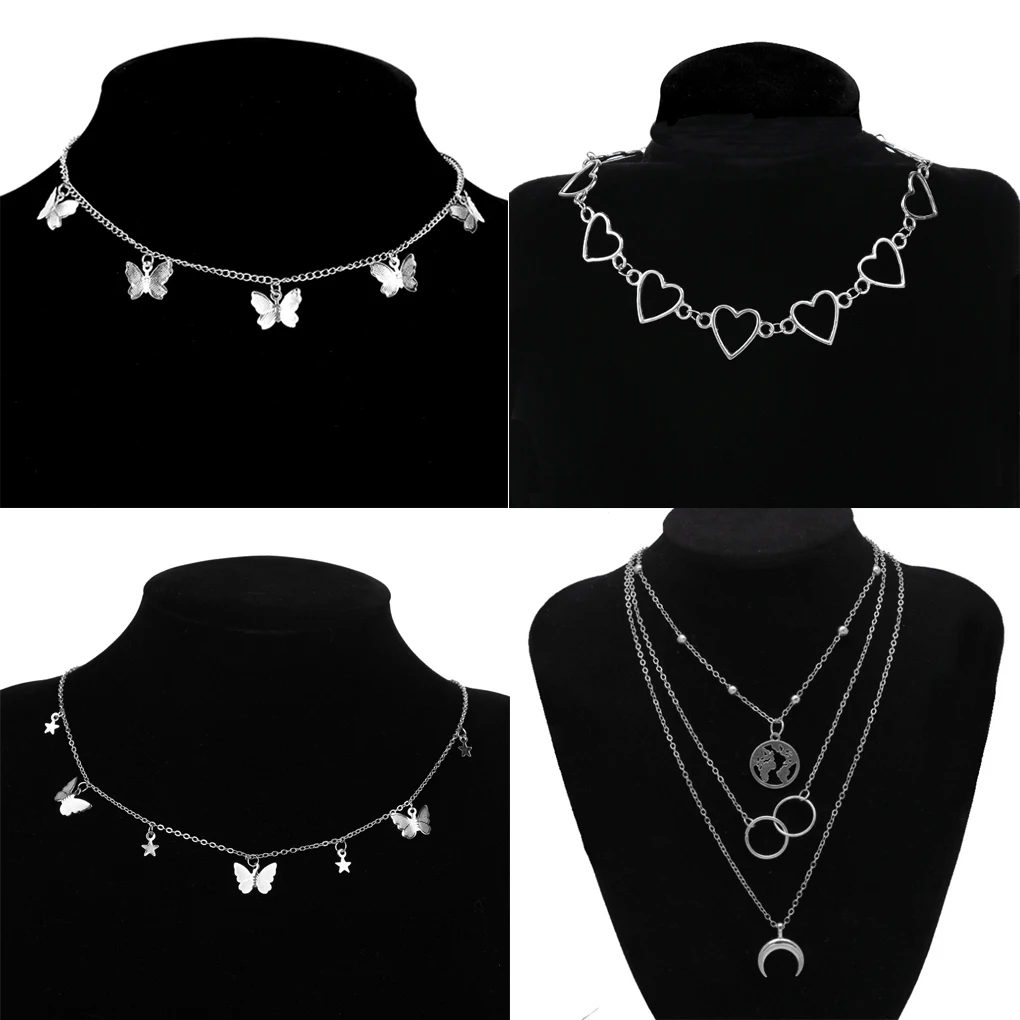 Alloy Butterfly Necklace Moon Star Heart Charm Choker Collar Necklaces For Women Girls Trendy Neck Chain Silver Gold Jewelry