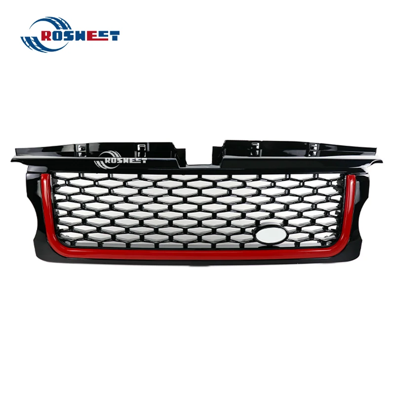 Car Front Grille Upper Mesh Black Frame Red Strip ABS Grill For Land Rover Range Rover Sport L320 2005 2006 2007 2008 2009