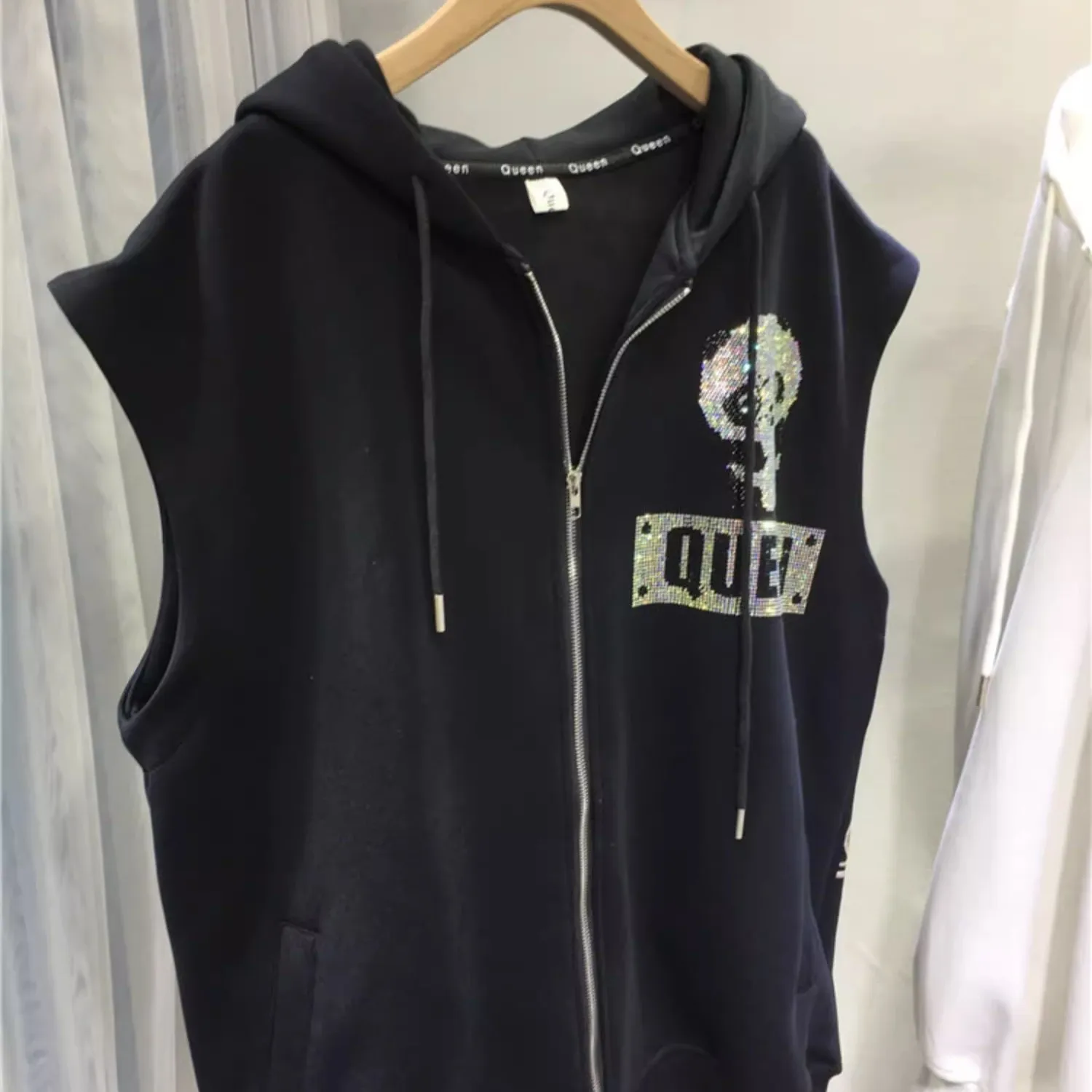 150kg Plus Size Xl-4xl Women's Hoodies Cardigan Luxury Animal Diamond Stamping Lady Zipper Sleeveless Coats Autumn Winter Hoody