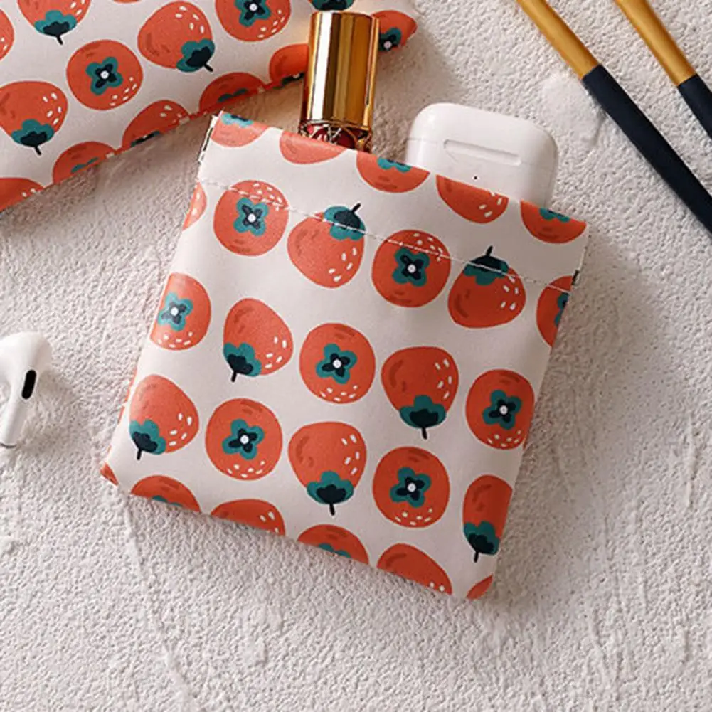 

Kawaii Coins Pouch Leather Automatic Closing Harajuku Persimmon Lipsticks Holder Case Jewelry Organizer Cable Earphone Bags