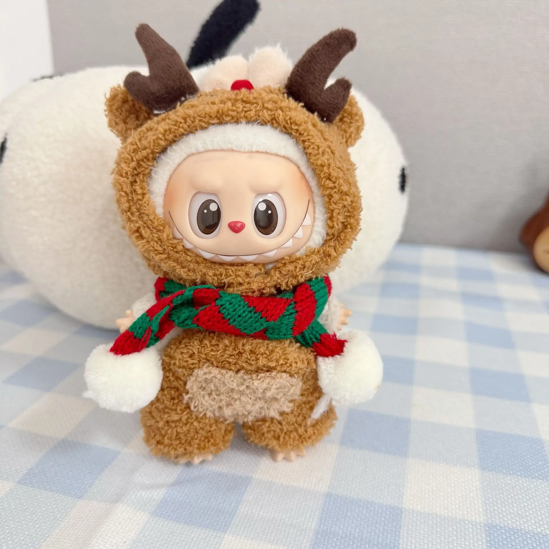 

Christmas - themed Outfits For 1st - 3rd Gen 15/17cm Labubu Dolls Plush Reindeer - hooded Clothes And Knit Scarf