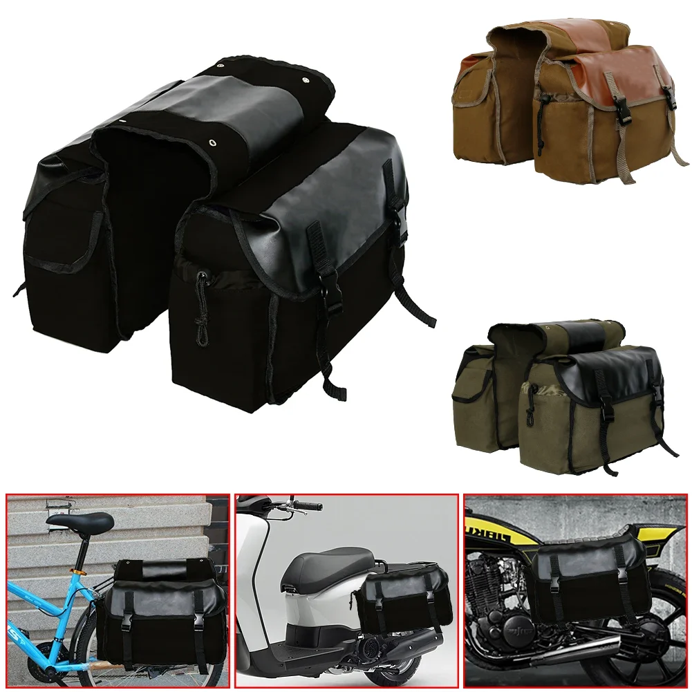 

Bicycle Large Capacity Saddle Bag Motorcycle Riding Travel Canvas Waterproof Panniers Box Side Tools Bag Pouch for Motorbike