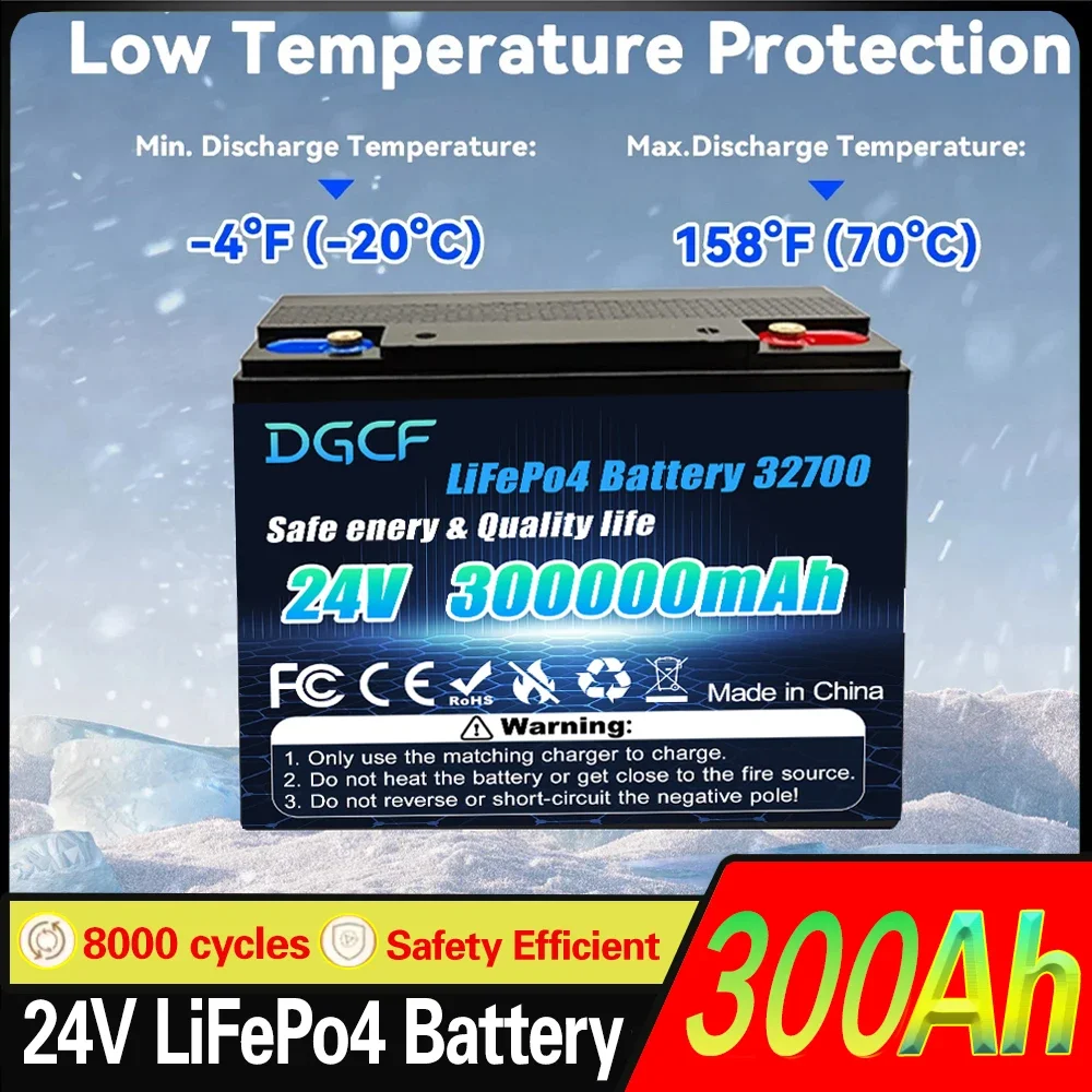 ️24V 300Ah LiFePO4 32700 Lithium Battery Built-in 300A BMS Rechargeable Battery for RV Camper Solar Marine Overland Van