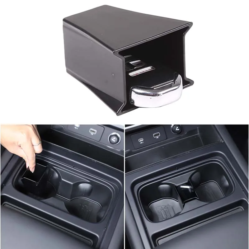 

For Land Rover Defender 90 110 130 2020-2024 Car Front Cup Holder Partition Key Box ABS Black Automotive Storage Accessories