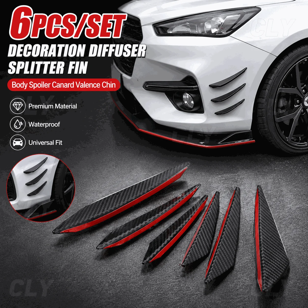 

Hot Sale 6pcs/set Decoration Diffuser Splitter Fin Body Spoiler Canard Valence Chin Car Tuning Canard Universal Front Bumper Lip