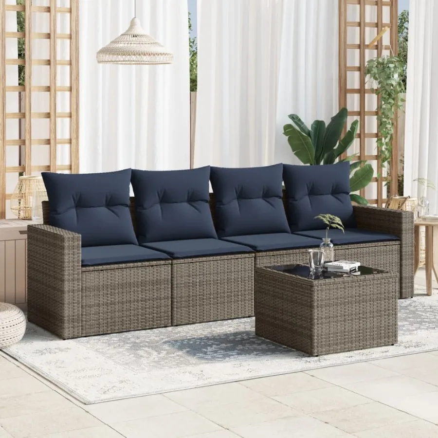 

5 Piece Patio Sofa Set with Cushions Gray Poly Rattan